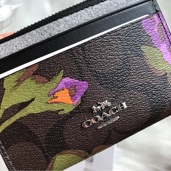 🌺 Coach Slim Id Card Case In Signature Canvas With Rose Print - Picture 4 of 9